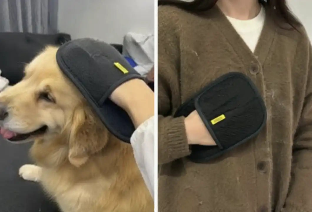 De Woofl Glove gebruikt op een hond en op kleding