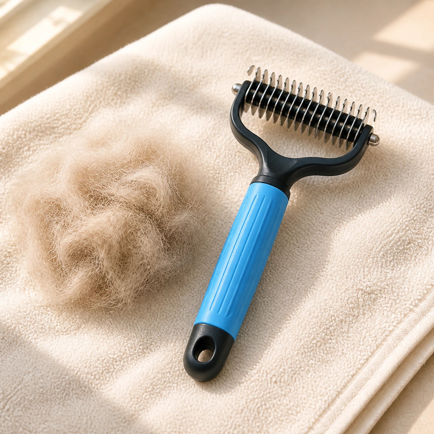 Woofl Comb met losse onderwol na kammen