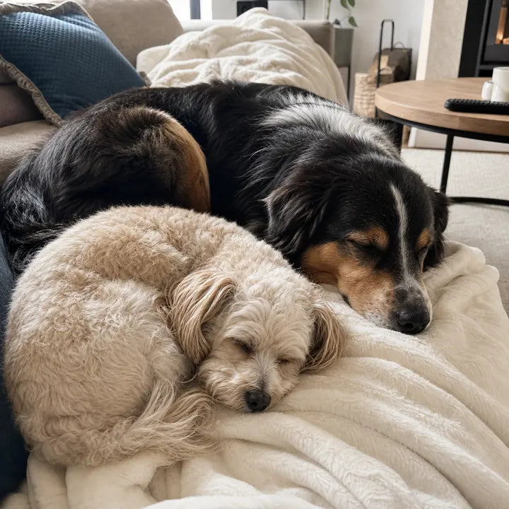 Twee honden slapen op een schone bank